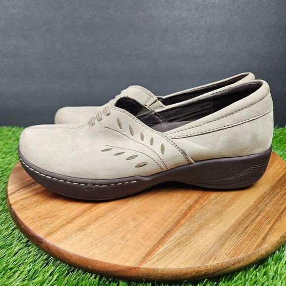 Dansko Abigail Shoes Womens EU 38 US 8.5-9 Taupe Nubuck Leather Slip On Clogs - Picture 5 of 12